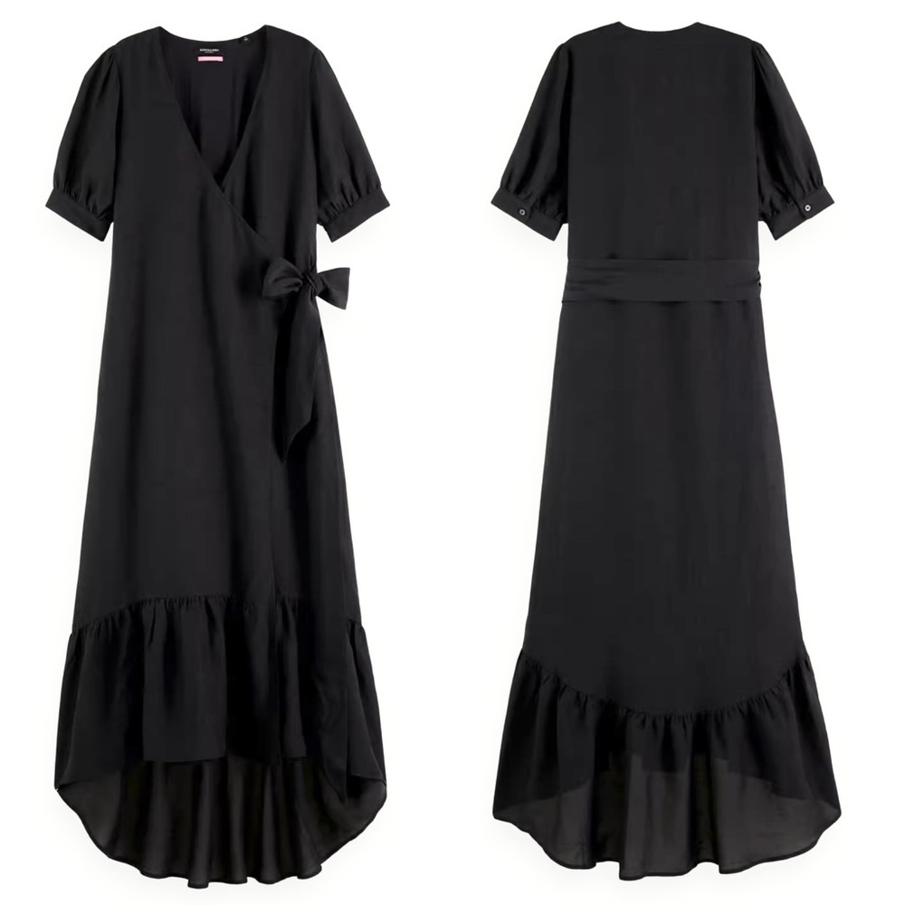 Scotch &‎ Soda Linen Blend Short Sleeve V-Neck hi-low Midi Wrap Dress NWT